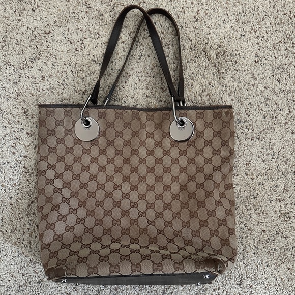 Gucci Handbags - Vintage Gucci Beige and Brown GG Canvas Tote As Is